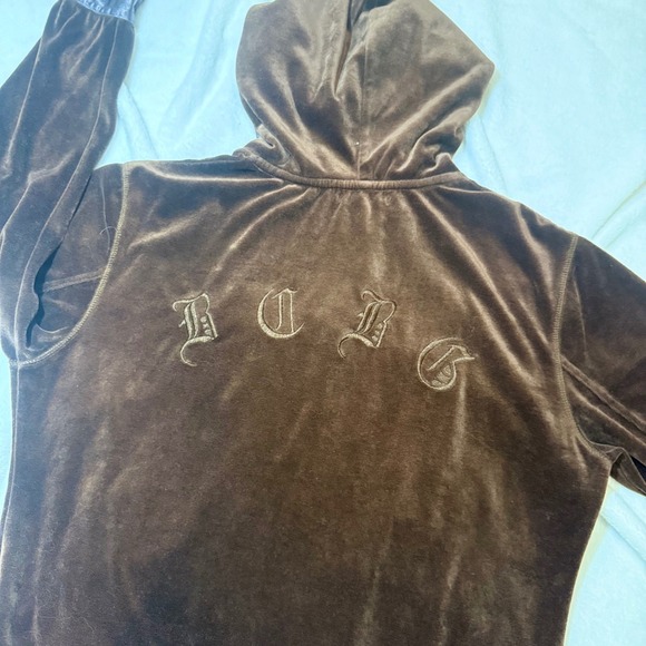 BCBGMAXAZRIA Brown Velour Hoodie Jacket Velour Hoodie Jacket Size XL - Picture 7 of 8